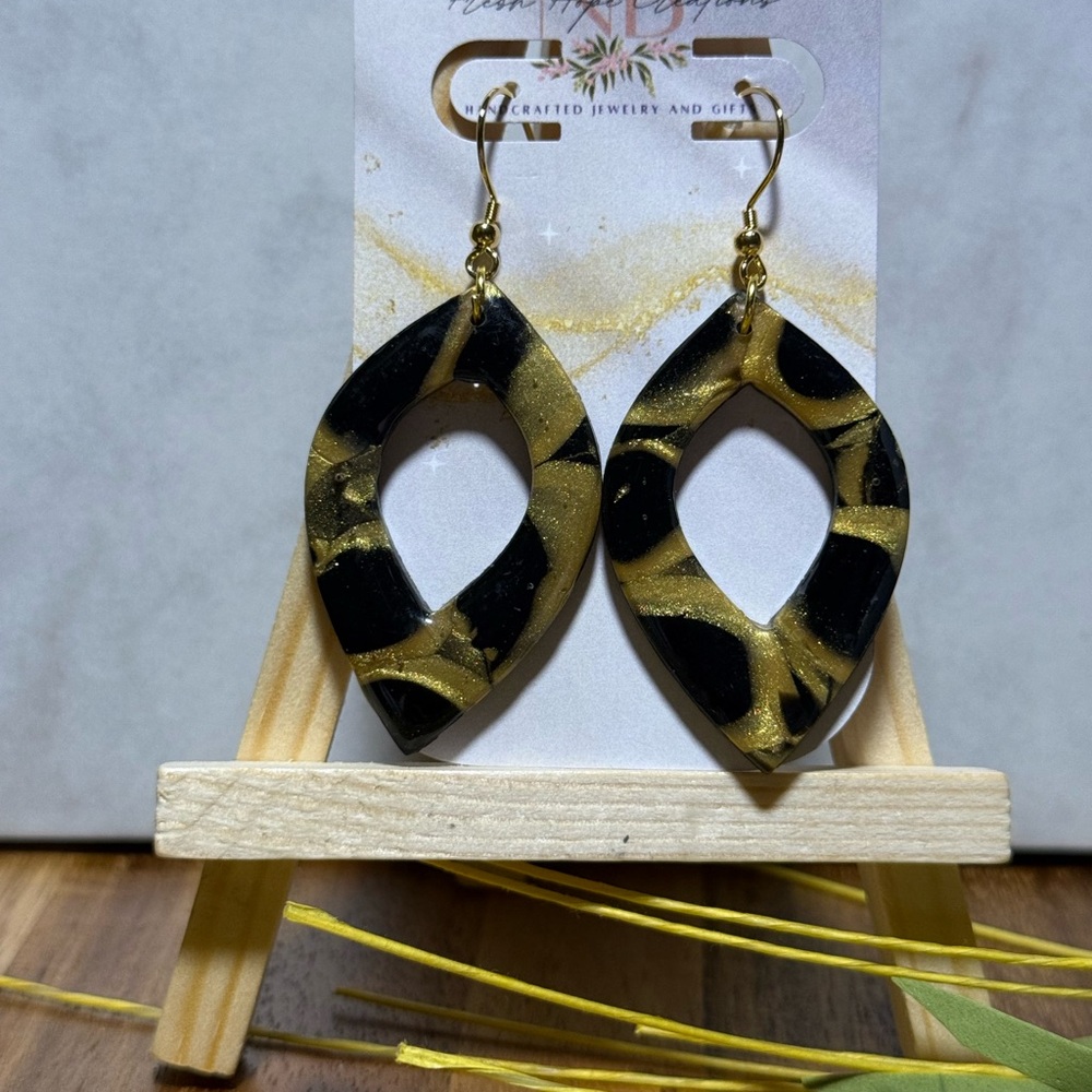 Black and Gold Teardrop Earrings